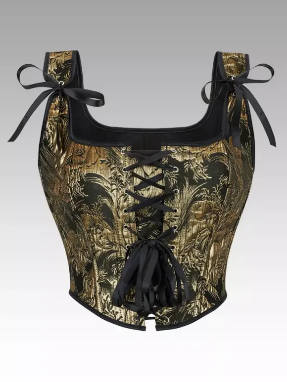 Vintage Clothing Vintage Corset Vintage Women's Clothing Gold Lace up Corset Adult's Printed Women's Chic