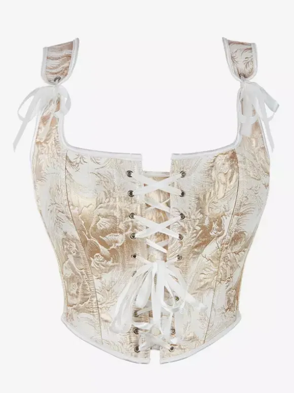 Vintage Clothing Vintage Corset Vintage Women's Clothing Gold Lace up Corset Adult's Printed Women's Chic