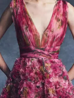 Vintage Cocktail Dress Glamour Ball Gown Tea-Length V-Neck Flowers