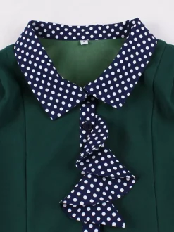 Vintage Dress Women's 1950s Swing Dress Polka Dot Collar Bow Tie Tea Party Midi Dress