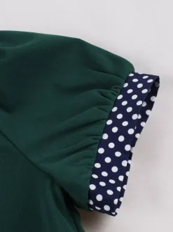 Vintage Dress Women's 1950s Swing Dress Polka Dot Collar Bow Tie Tea Party Midi Dress