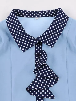 Vintage Dress Women's 1950s Swing Dress Polka Dot Collar Bow Tie Tea Party Midi Dress