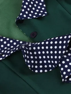 Vintage Dress Women's 1950s Swing Dress Polka Dot Collar Bow Tie Tea Party Midi Dress