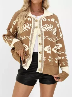 Vintage Fair Isle Knit Cardigan With Contrast Color Design For Women 2026