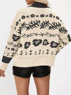 Vintage Fair Isle Knit Cardigan With Contrast Color Design For Women 2026