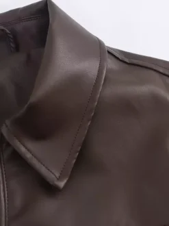 Vintage Faux Leather Bomber Jacket For Women - Retro Zip Up Oversized Harrington Moto Coat - Spring Casual Outerwear 2026