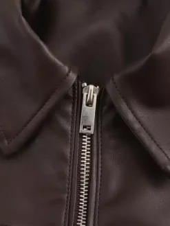 Vintage Faux Leather Bomber Jacket For Women - Retro Zip Up Oversized Harrington Moto Coat - Spring Casual Outerwear 2026