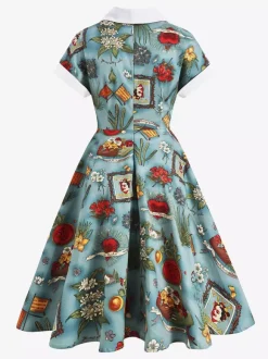 Vintage Glamour Dress Turndown Collar Buttons 1950s Style Short Sleeves Medium Yellow Rockabilly Dress