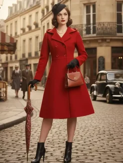 Vintage Hooded A-line Double-breasted Woolen Midi Coat For Women 2026