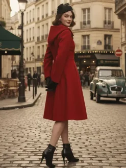 Vintage Hooded A-line Double-breasted Woolen Midi Coat For Women 2026