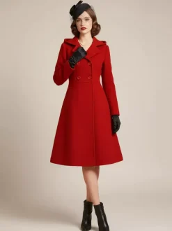 Vintage Hooded A-line Double-breasted Woolen Midi Coat For Women 2026