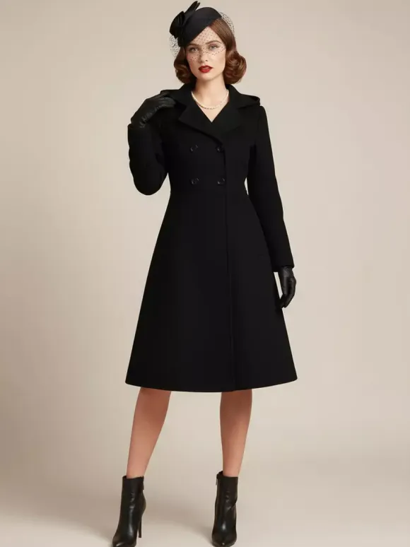 Vintage Hooded A-line Double-breasted Woolen Midi Coat For Women 2026