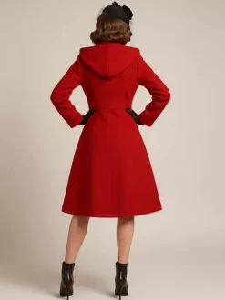 Vintage Hooded A-line Double-breasted Woolen Midi Coat For Women 2026