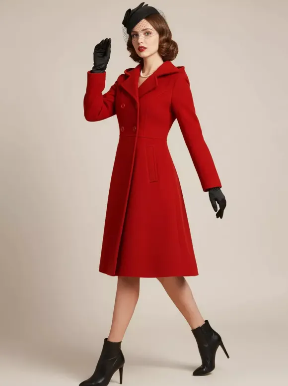 Vintage Hooded A-line Double-breasted Woolen Midi Coat For Women 2026