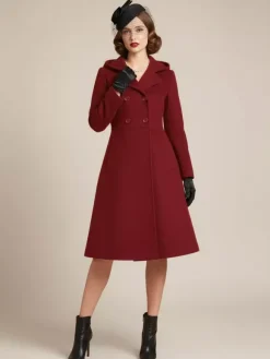 Vintage Hooded A-line Double-breasted Woolen Midi Coat For Women 2026