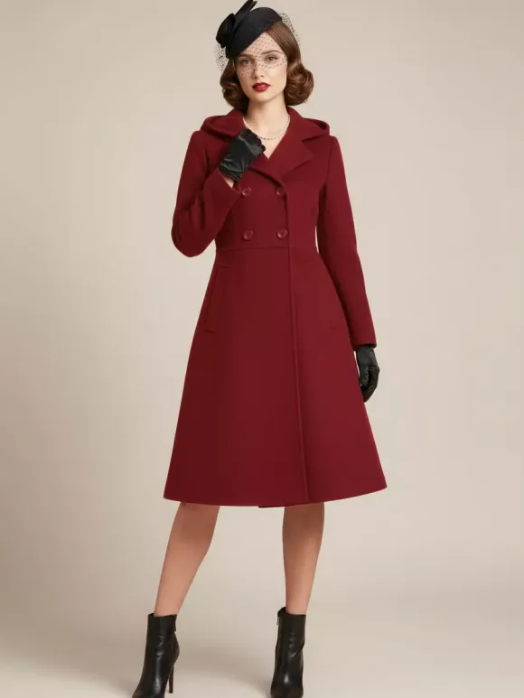 Vintage Hooded A-line Double-breasted Woolen Midi Coat For Women 2026