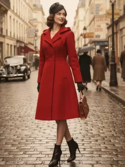 Vintage Hooded A-line Double-breasted Woolen Midi Coat For Women 2026