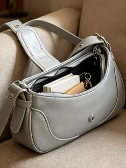 Vintage Metal Buckle Soft Faux Leather Crescent Saddle Shoulder Underarm Bag