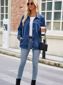 Vintage Oversized Denim Jacket For Women - Loose Fit Lapel Button Down Jean Trucker Coat - Spring Casual Streetwear 2026