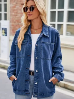 Vintage Oversized Denim Jacket For Women - Loose Fit Lapel Button Down Jean Trucker Coat - Spring Casual Streetwear 2026