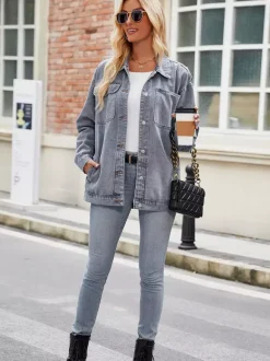 Vintage Oversized Denim Jacket For Women - Loose Fit Lapel Button Down Jean Trucker Coat - Spring Casual Streetwear 2026