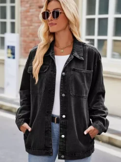 Vintage Oversized Denim Jacket For Women - Loose Fit Lapel Button Down Jean Trucker Coat - Spring Casual Streetwear 2026