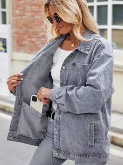 Vintage Oversized Denim Jacket For Women - Loose Fit Lapel Button Down Jean Trucker Coat - Spring Casual Streetwear 2026