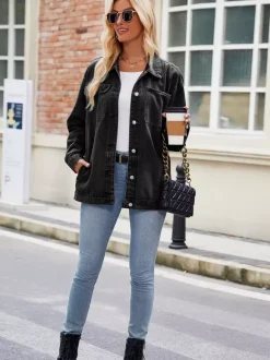 Vintage Oversized Denim Jacket For Women - Loose Fit Lapel Button Down Jean Trucker Coat - Spring Casual Streetwear 2026