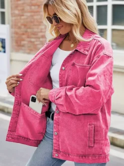 Vintage Oversized Denim Jacket For Women - Loose Fit Lapel Button Down Jean Trucker Coat - Spring Casual Streetwear 2026