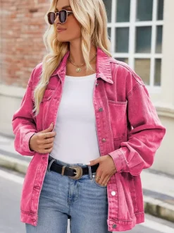 Vintage Oversized Denim Jacket For Women - Loose Fit Lapel Button Down Jean Trucker Coat - Spring Casual Streetwear 2026