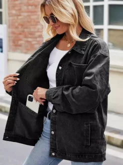 Vintage Oversized Denim Jacket For Women - Loose Fit Lapel Button Down Jean Trucker Coat - Spring Casual Streetwear 2026