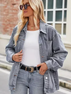 Vintage Oversized Denim Jacket For Women - Loose Fit Lapel Button Down Jean Trucker Coat - Spring Casual Streetwear 2026