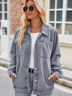 Vintage Oversized Denim Jacket For Women - Loose Fit Lapel Button Down Jean Trucker Coat - Spring Casual Streetwear 2026