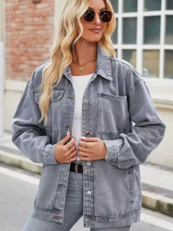 Vintage Oversized Denim Jacket For Women - Loose Fit Lapel Button Down Jean Trucker Coat - Spring Casual Streetwear 2026