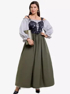 Vintage 2 Piece Purple Vest And One Shoulder Dress German Oktoberfest Cosplay Costumes