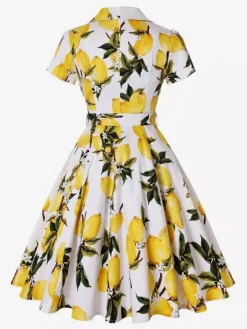 Vintage Printed Tea Dress for Women - 1950s A-Line Belted Short Sleeve Rockabilly Swing Midi Dress - Holiday Picnic 2026