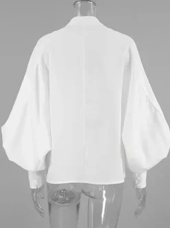 Vintage Puff Sleeve Blouse With Stand-Up Collar In Autumn For Women 2026