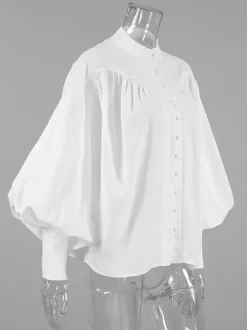 Vintage Puff Sleeve Blouse With Stand-Up Collar In Autumn For Women 2026