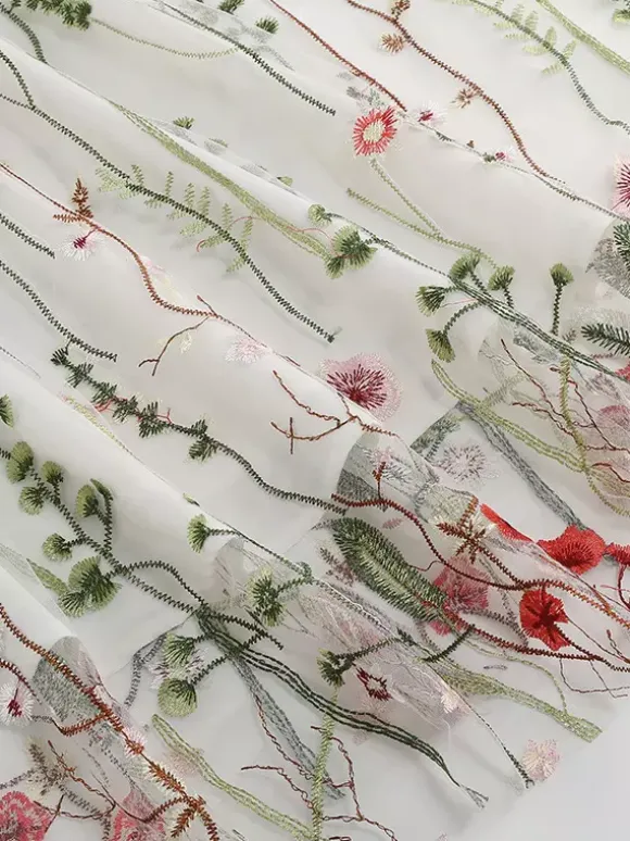 Vintage 1950s Floral Midi Dress For Women - Embroidery Mesh Short Flutter Sleeve A-Line Prom Dress - Summer Wedding Guest 2026