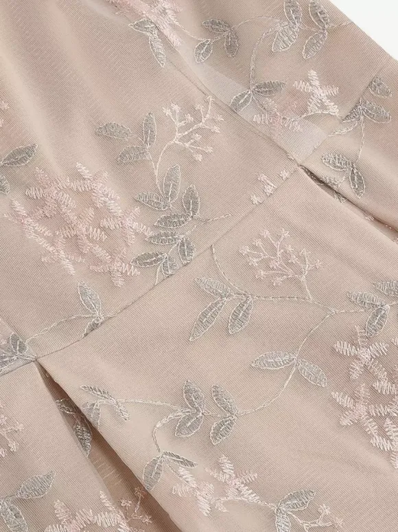 Vintage 1950s Floral Midi Dress For Women - Embroidery Mesh Illusion Neck A-Line Swing Prom Dress - Summer Cocktail 2026