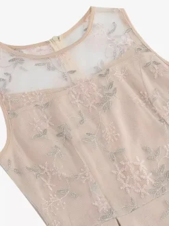 Vintage 1950s Floral Midi Dress For Women - Embroidery Mesh Illusion Neck A-Line Swing Prom Dress - Summer Cocktail 2026