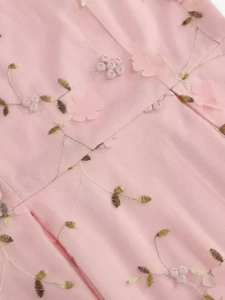 Vintage 1950s Floral Midi Dress For Women - Embroidery Mesh Illusion Neck A-Line Swing Prom Dress - Summer Cocktail 2026