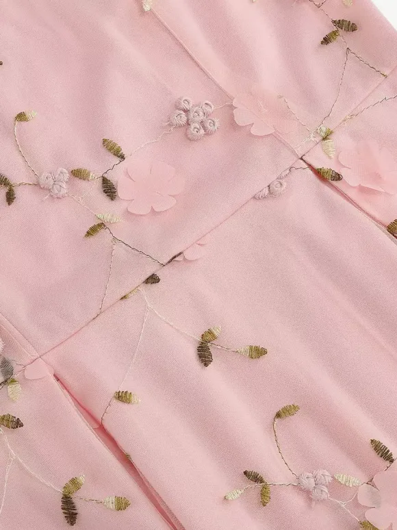 Vintage 1950s Floral Midi Dress For Women - Embroidery Mesh Illusion Neck A-Line Swing Prom Dress - Summer Cocktail 2026
