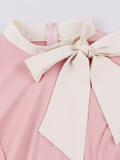 Vintage 1950s Midi Dress For Women - Bow Tie Neck Printed A-Line Swing Dress - Spring Tea Party 2026