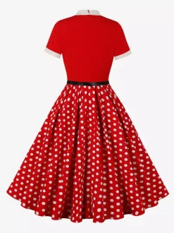 Vintage 1950s Midi Dress For Women - Bow Tie Neck Printed A-Line Swing Dress - Spring Tea Party 2026
