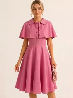 Vintage 1950s Midi Dress With Capelet For Women A-Line Swing Skater Dress - Summer Retro Party 2026