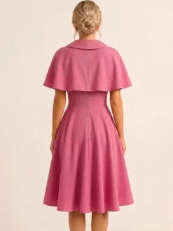 Vintage 1950s Midi Dress With Capelet For Women A-Line Swing Skater Dress - Summer Retro Party 2026