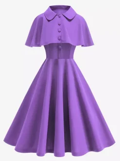 Vintage 1950s Midi Dress With Capelet For Women A-Line Swing Skater Dress - Summer Retro Party 2026