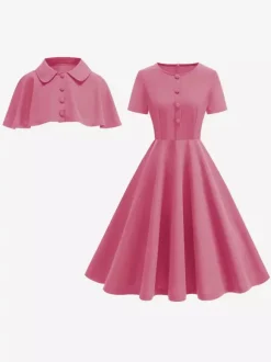 Vintage 1950s Midi Dress With Capelet For Women A-Line Swing Skater Dress - Summer Retro Party 2026