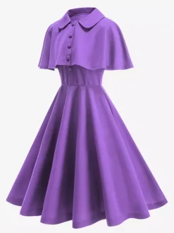 Vintage 1950s Midi Dress With Capelet For Women A-Line Swing Skater Dress - Summer Retro Party 2026